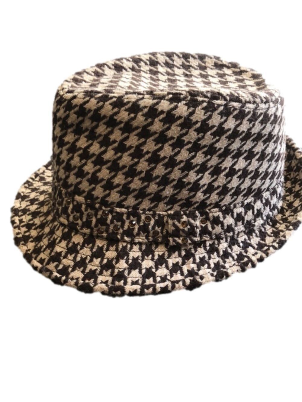BROWN and beige houndstooth Fedora.